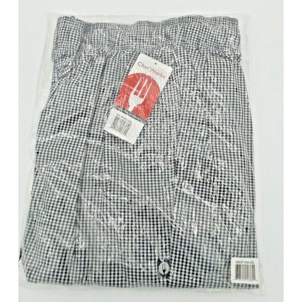 Chef Works Pants Women's 2XL Black White Basic Check Drawstring Chef Wear NWT